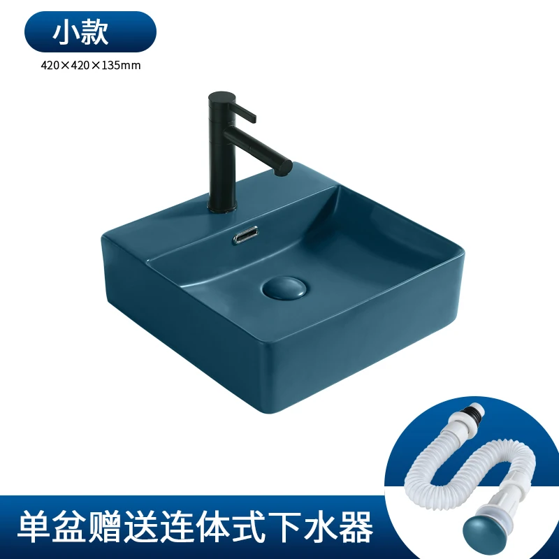 Nordic Dark Green Matte Square Countertop Ceramic Wash Basin Bathroom Sink Vessel Single Bowl Black Kitchen Faucet Обустройство
