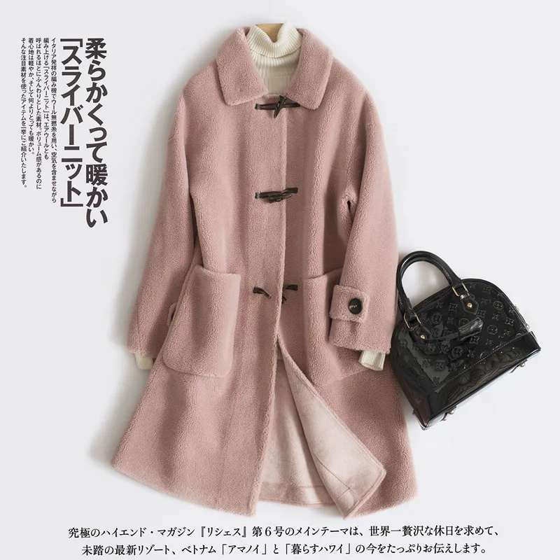 Пальто зимнее женское длинное из натуральной овечьей шерсти 969LW теплая куртка в