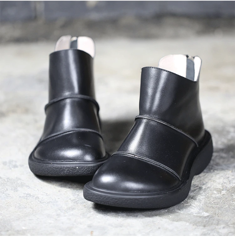 

Johnature Women Boots Genuine Leather Zip Women Shoes 2021 New Round Toe Flat With Sewing Handmade Concise Ankle Platform Boots