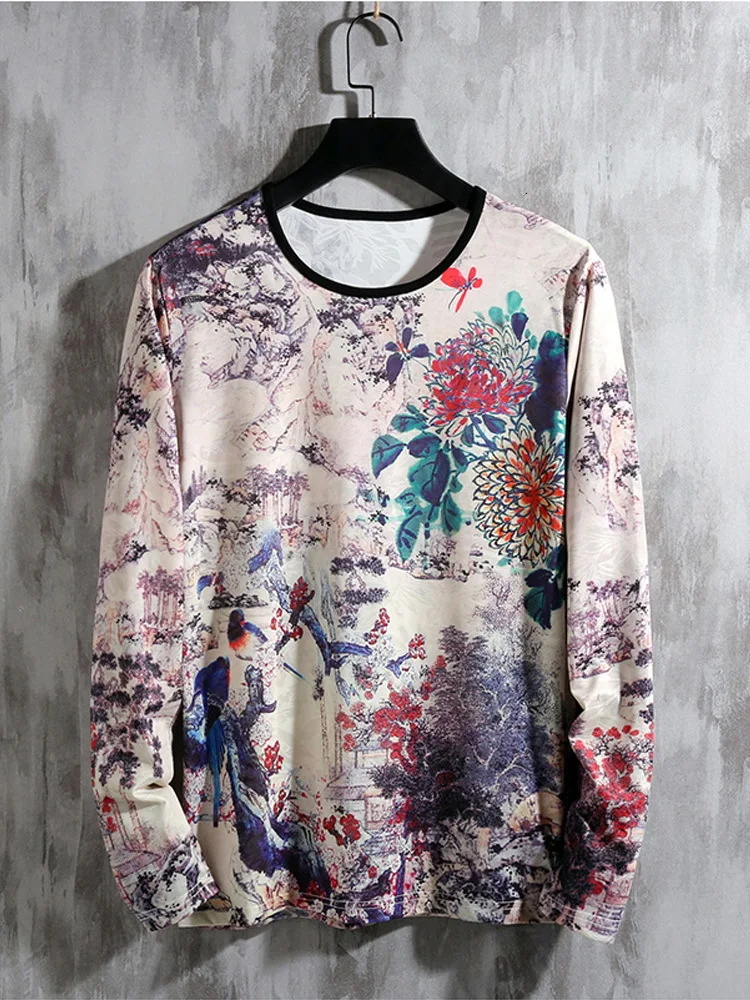 Long Sleeve T Shirt Men Autumn Spring Tshirt Top Tees 3D Print Brand Fashion Clothes Plus Size M-5XL 6XL 7XL O NECK