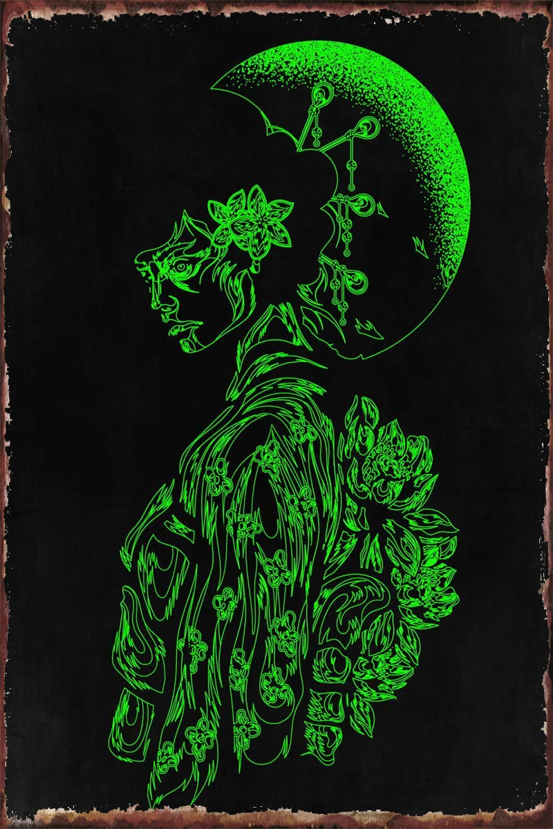 

Неоново-Зеленый японский гейши настенный Декор для комнаты Ретро винтажный металлический знак жестяные таблички для кафе дома клуба мужск...