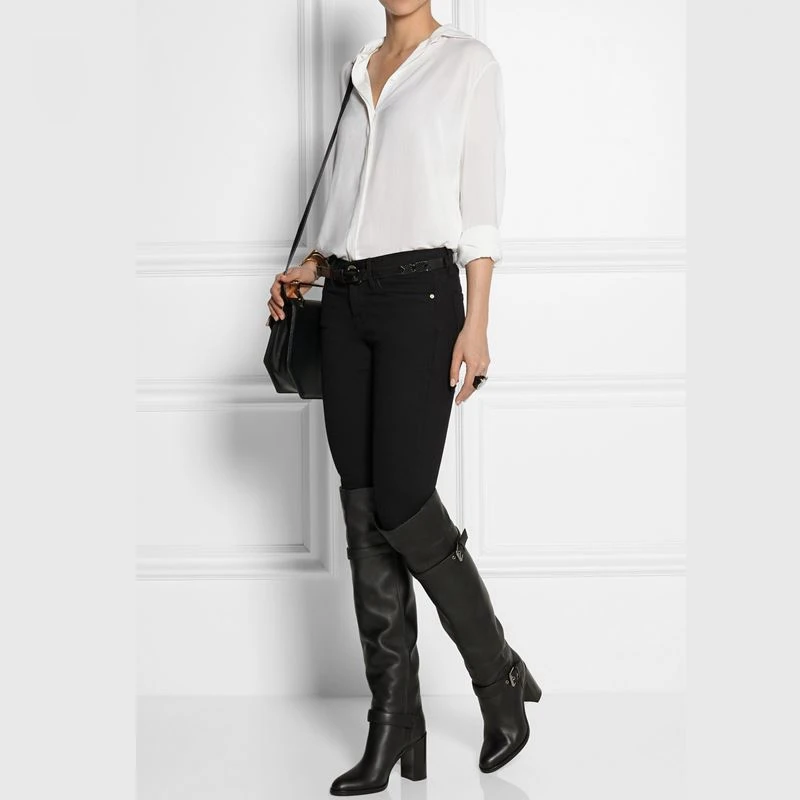 

KemeKiss Real Leather Over The Knee High Boots For Women Winter Warm Shoes Women Black Thick Heel Buckle Footwear Size 31-43