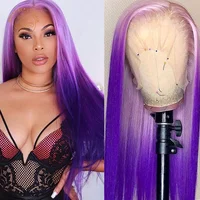 Ombre Color Lace Frontal Wigs Purple Pink Orange Red 13X4 Lace Front Wig 180% Density 2 Tones Colored Human Hair Closure Wigs