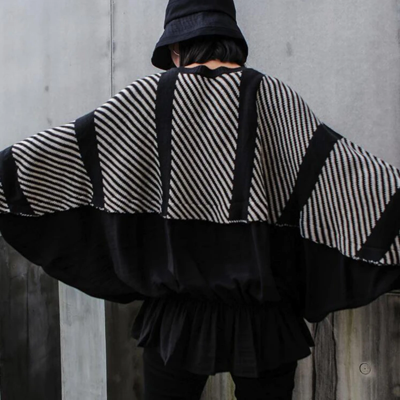 Женская рубашка в полоску с круглым вырезом и рукавом летучая мышь|Блузки| |