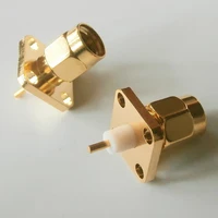 1x pcs rf connector socket sma male jack center solder 4 hole flange chassis panel mount brass coaxial golden rf adapters