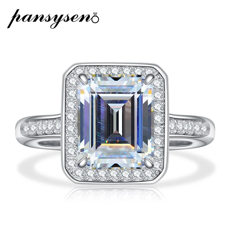 

PANSYSEN 100% 925 Sterling Silver 6ct Emerald Cut Created Moissanite Diamond Engagement Rings for Women Wholesale Fine Jewelry