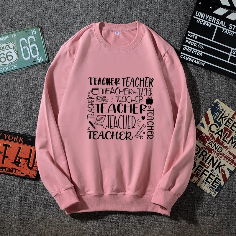 

Teacher Letters Printed Women Graphic Cotton Pullover Casual Long Sleeve Sweatshirt Harajuku Clothing Female Teacher Street Tops