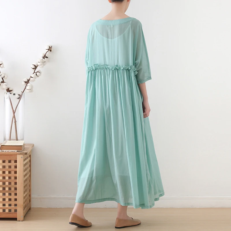 Johnature/2021 повседневное женское осеннее платье однотонное хлопковое до середины