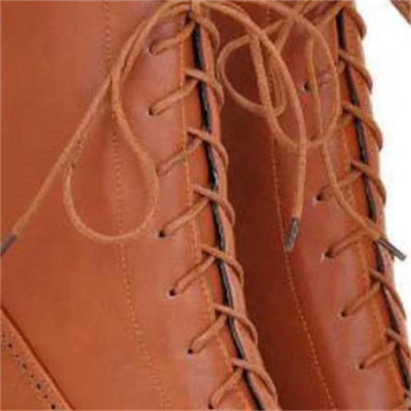 

2021 Cross-Border Plus Size Women's Boots High-Heeled Short Boots With Front Lace PU Pointed Toe Mid-Tube Female Knight Boots