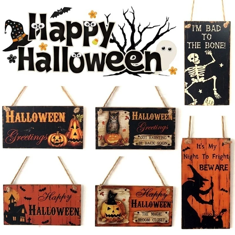 6 стилей Хэллоуин Висячие списки деревянные привидения фестиваль карнавал ночь