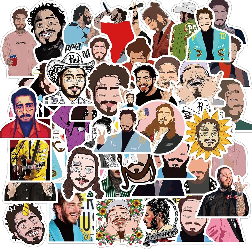 10/30/50PCS Singer Post Malone Stickers DIY Motorcycle Travel Luggage Skateboard Cool Graffiti Sticker Waterproof Decals Kid Toy - купить по