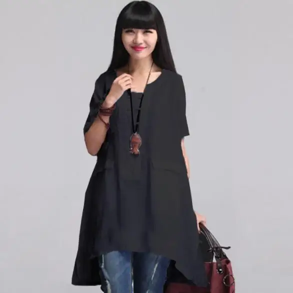 Женская хлопковая блузка размера плюс 4XL 5XL мешковатые Топы с коротким рукавом и