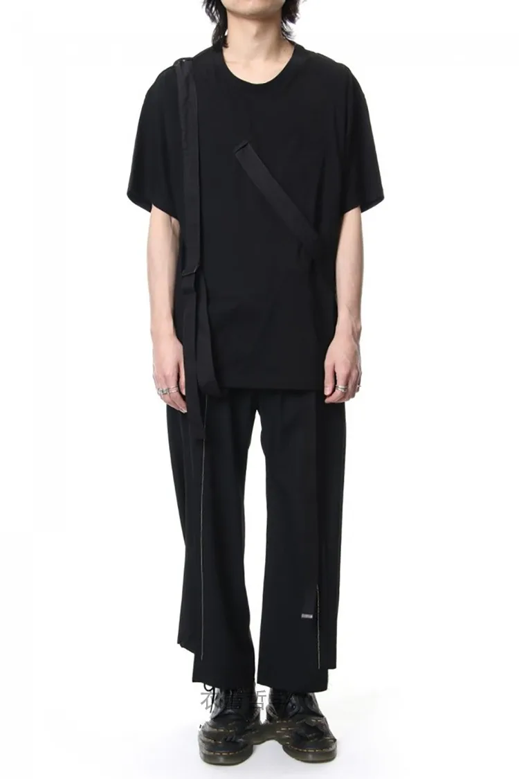 Мужская Повседневная футболка 2020 свободно соединена с черными подтяжками |