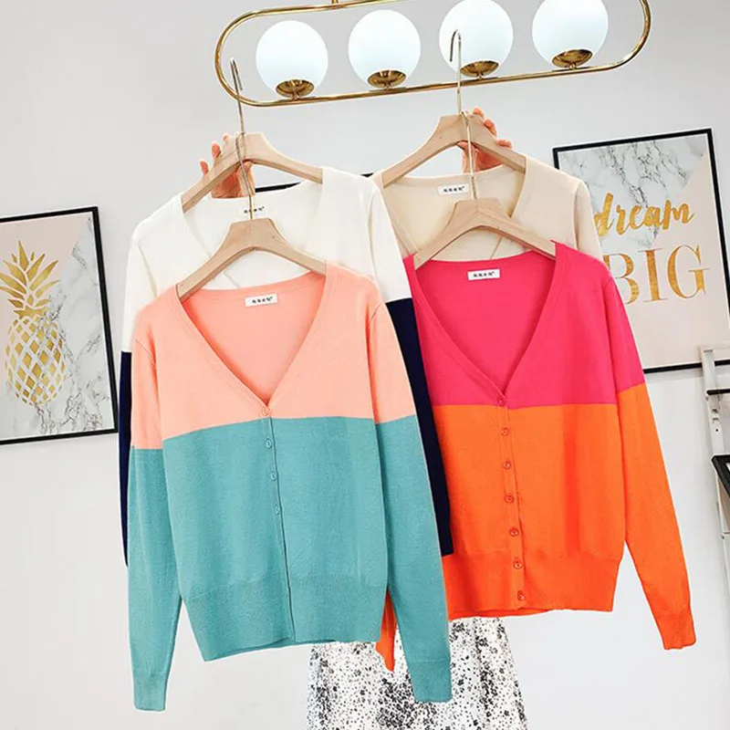 Женский трикотажный кардиган яркий однобортный Тонкий Кардиган с длинным