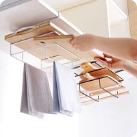 Kitchen Storage Racks Organizer Iron Cutting Board Storage Racks Cabinet Wall Hanging Towel Holder Shelf                  