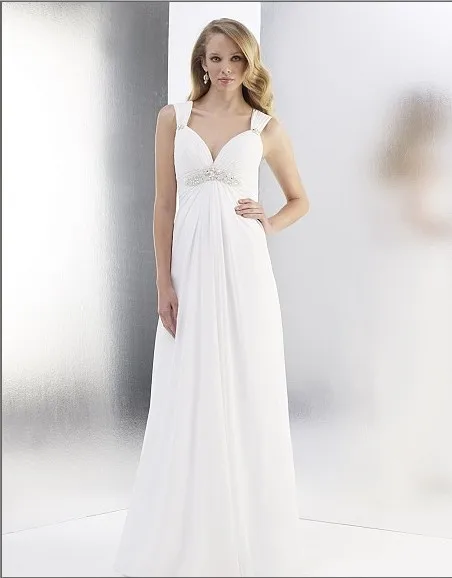 

free shipping chiffon a-line sweetheart beaded empire waist Cap sleeve delicately grace deep v-back zipper closure wedding dress