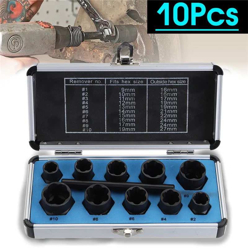 

11pcs/Set Damaged Bolts Nuts Screws Remover Extractor Removal Tools Set Threading Tool Kit Black Nuts And Bolts Extractors Box