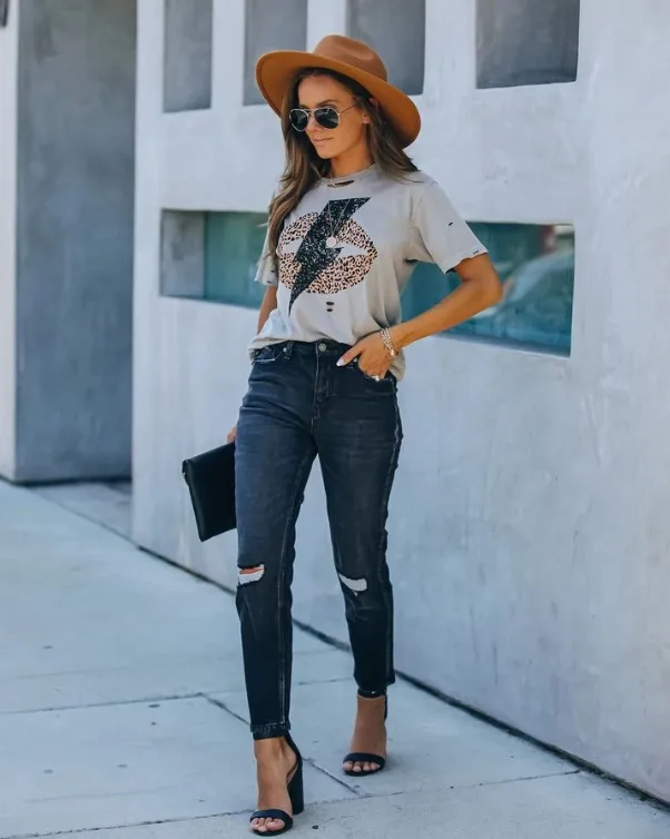 

High Waist Ripped Jeans Vintage Ankle Pants Indigo