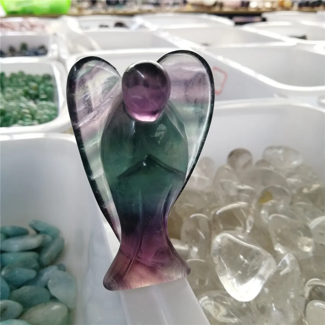 1pc 70mm big angel beautiful natural quartz fluorite stone carving for Natural Crystal Mineral Ornament | Дом и сад