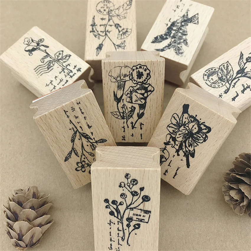 

1Pcs Wild Flower Bud Wood Stamps DIY Wooden Rubber Stamp Rose Flower Letters Diary Craft Card Stamps Set For Scrapbooking