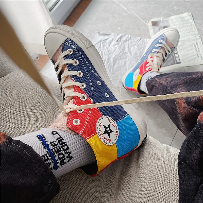 Модная парусиновая обувь с рисунком радуги кроссовки Мужские эспадрильи высокие