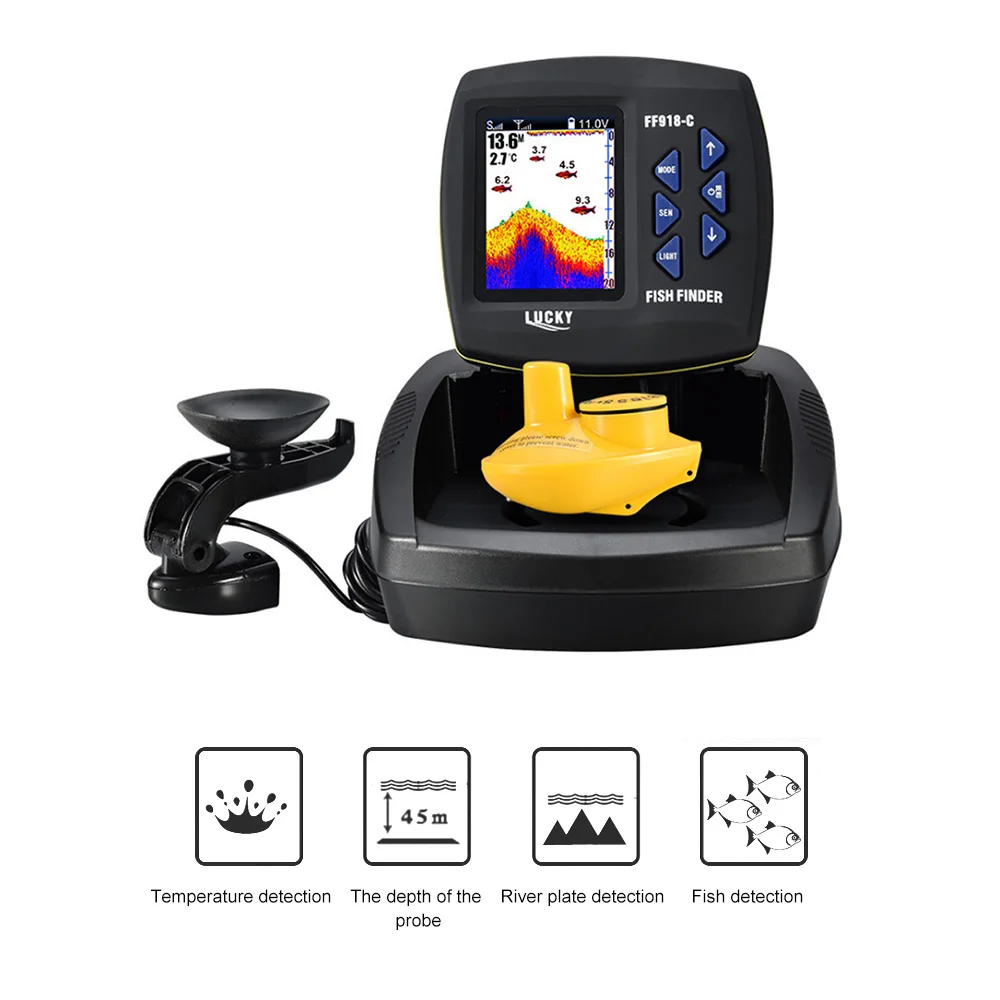 

LUCKY FF918-CWLS Colors Display Fish Finder Portable Echo Sounder Alarm Transducer Fishfinder 300M Fishing Echo Sounder
