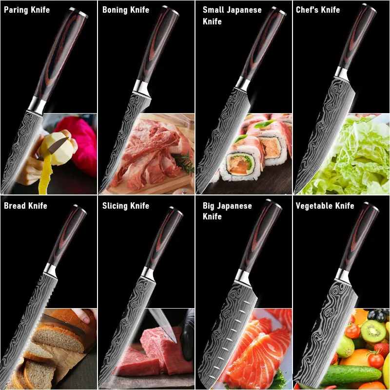 DEKO Kitchen Knives Set Sharp Professional Chef Knives 4CR13 Boning Damascus Japanese 7CR17 440C High Carbon Stainless Steel image 5