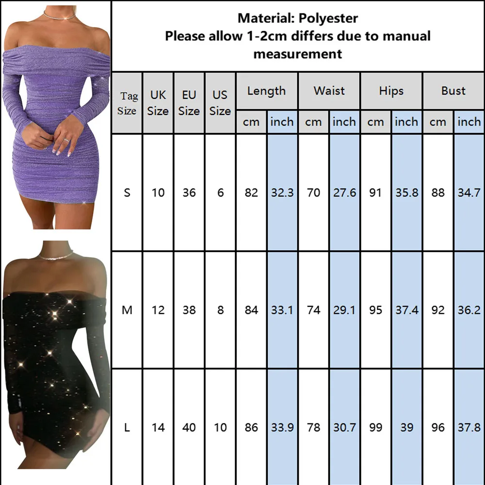 Evening Party Night Dress Girls Long Sleeve Slash Neck Sequin Sexy Women 2020 New Pleated Slim Fit Mini Wrap D30 | Женская одежда