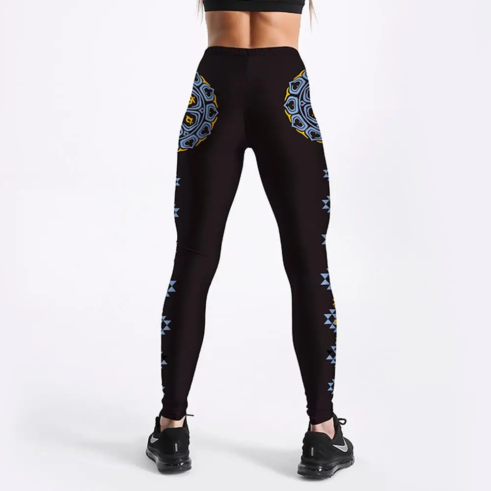 

Sexy Workout Leggins Push Up Black Sport Leggings Women Fitness Fashion Side Retro Circular Totem Printed Pants Legging Femme