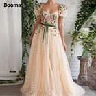 Кремовое платье в горошек Booma, Тюлевое платье для выпускного вечера, с короткими рукавами-фонариками, с цветами, Кристаллами, ТРАПЕЦИЕВИДНОЕ, для свадебной вечеринки, с поясом, 2021