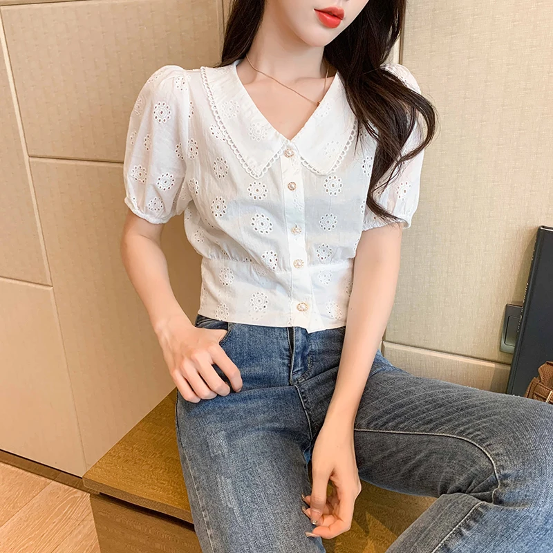 

2021 summer port style stitching western style heavy industry shirt women embroidered all-match design top women