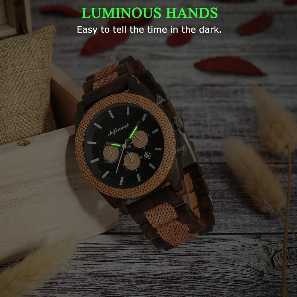 Мужские деревянные часы Мультифункциональный деревянный мужские с тремя