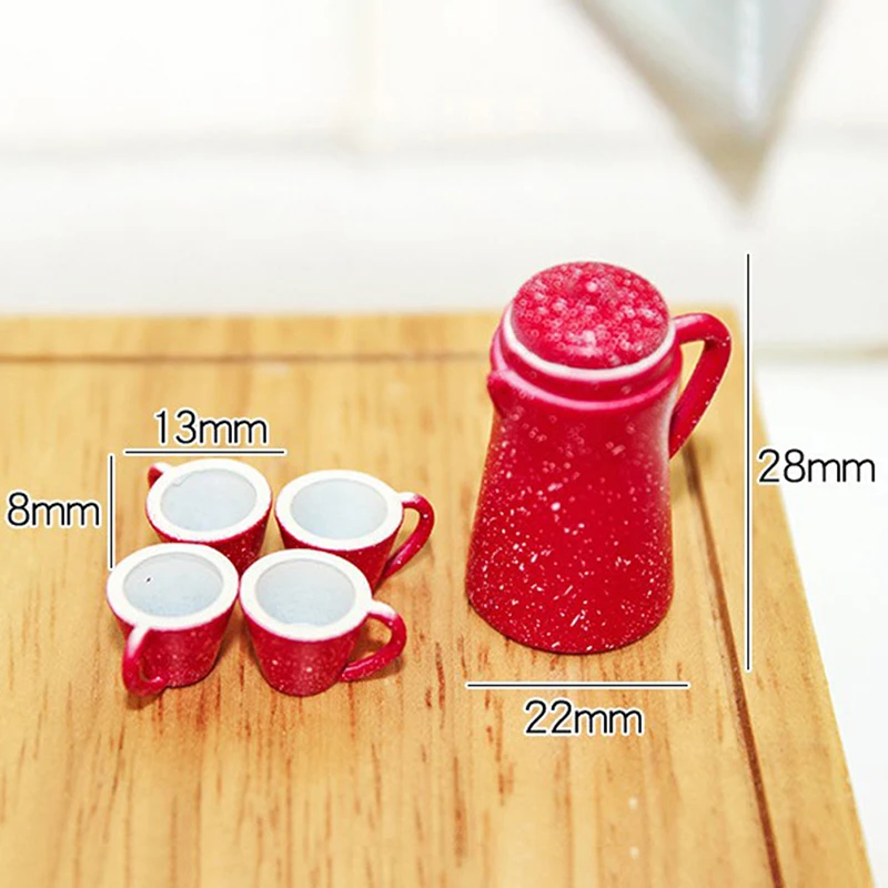 

5Pcs/Set 1:12 Dollhouse Miniature Red Kettle Set Model Doll House Accessories For Dollhouse Decorate New