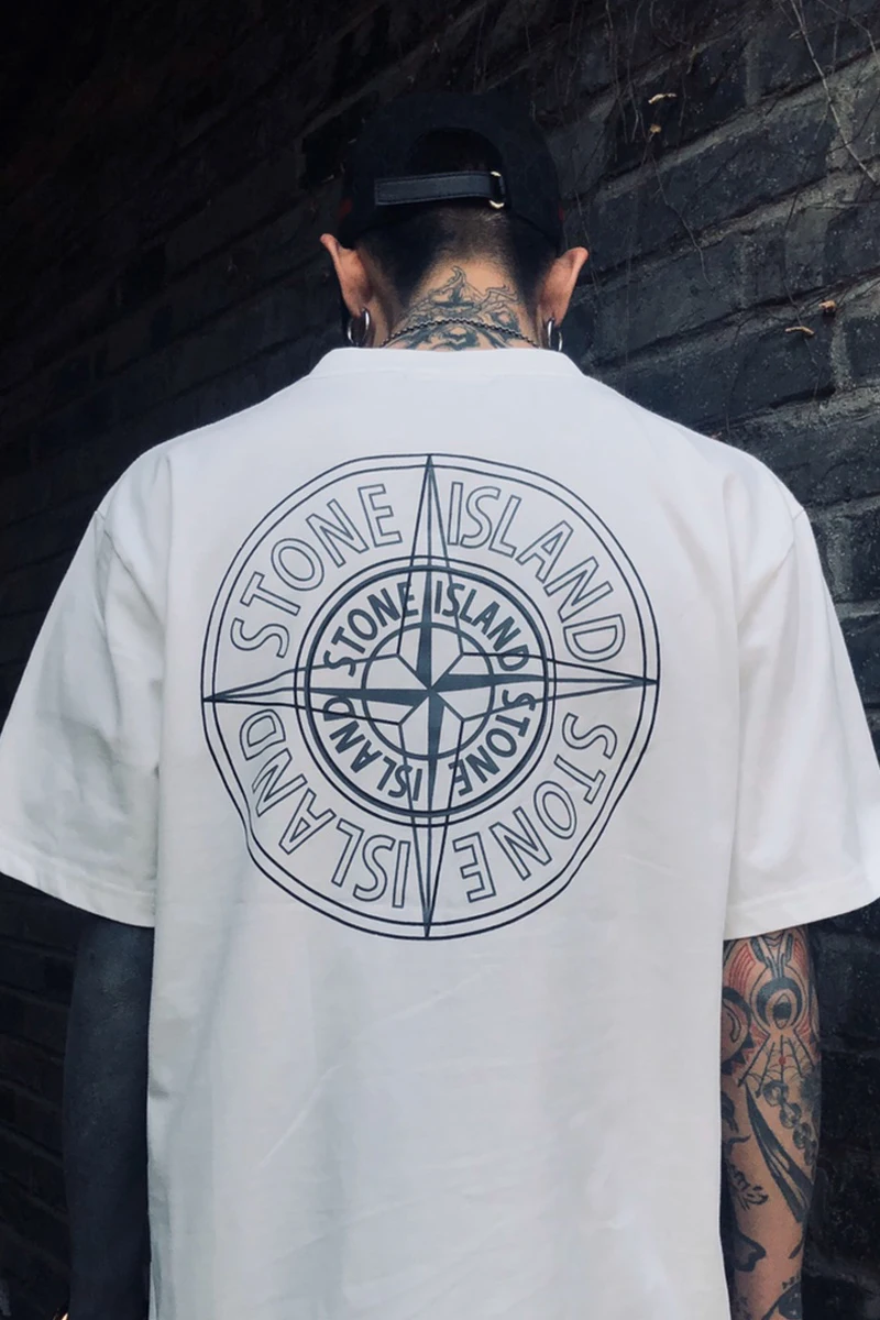 

2021 Stone Island summer new style big round label fashion trend loose print round neck short sleeve men's and women's T-shirts