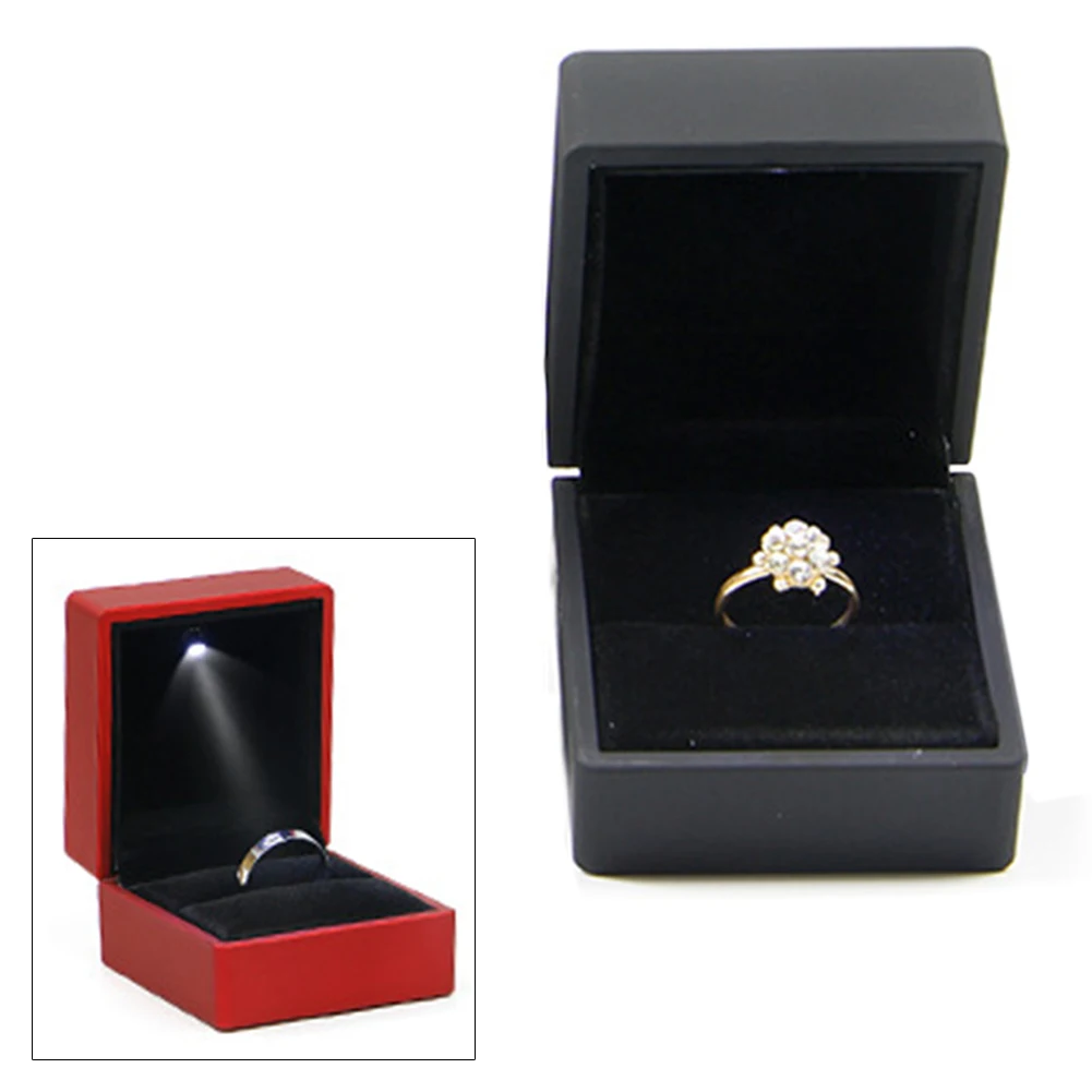 

Ring Box Earring Jewelry Display Storage Decoration Wedding Propose Mini Packaging With LED Lighted Case For Engagement Gift