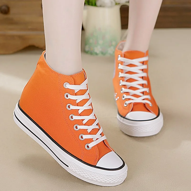 Женские холщовые туфли на танкетке 7 см Повседневные высокие со скрытым каблуком