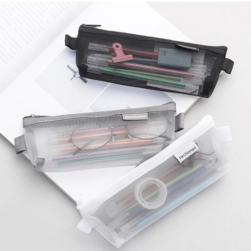 

Simple Transparent Mesh Pencil Case Office Student Pencil Cases Nylon Pen Box