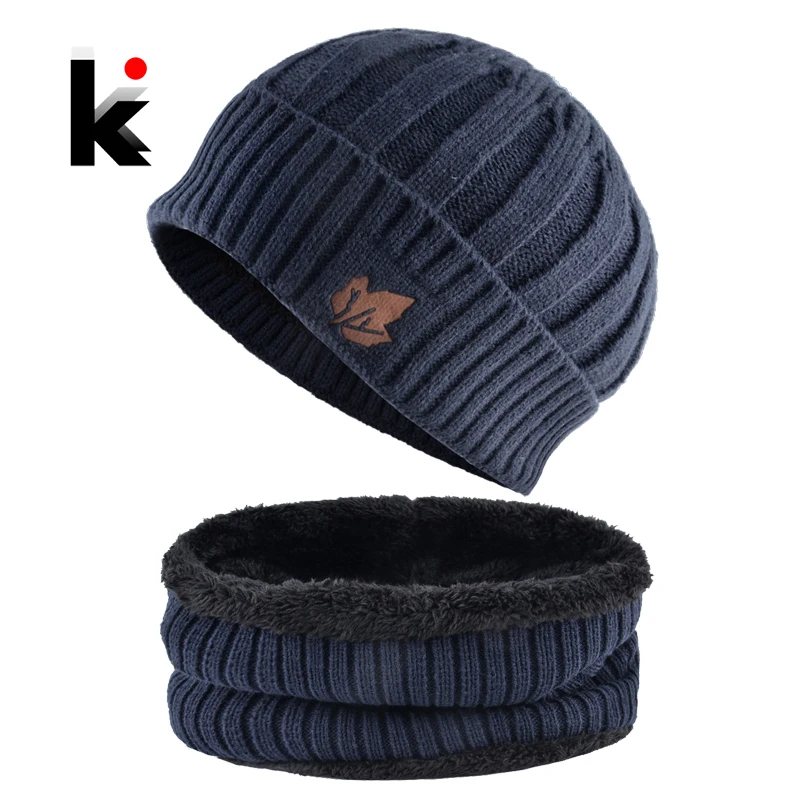 Зимняя шапка Мужская мода Шапки с узором из кленового листа Вязаная тёплая и шарф