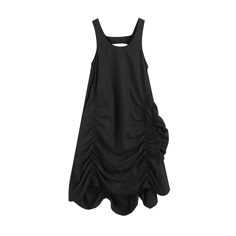 

XITAO Backless Folds Vest Dress 2021 Summer New Style Personality Streetwear Fashionable Fashion Sleeveless Dress WMD0596