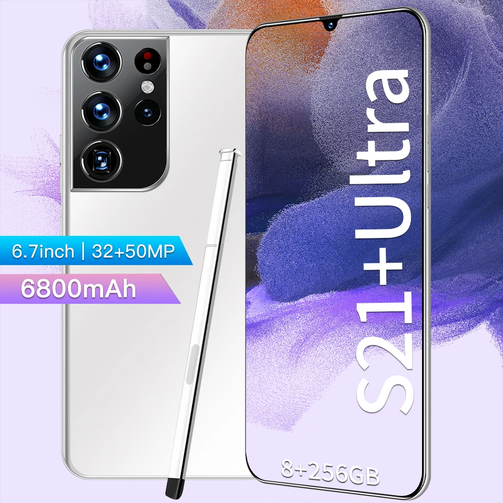

S21 + Ultra 6.7 Partes 12 + 256gb 6800Mah 32 + 50mp Android 11, Smartphone 6.7x10 Core Reconhecimentol 5G Stylus Celular Mtk6889