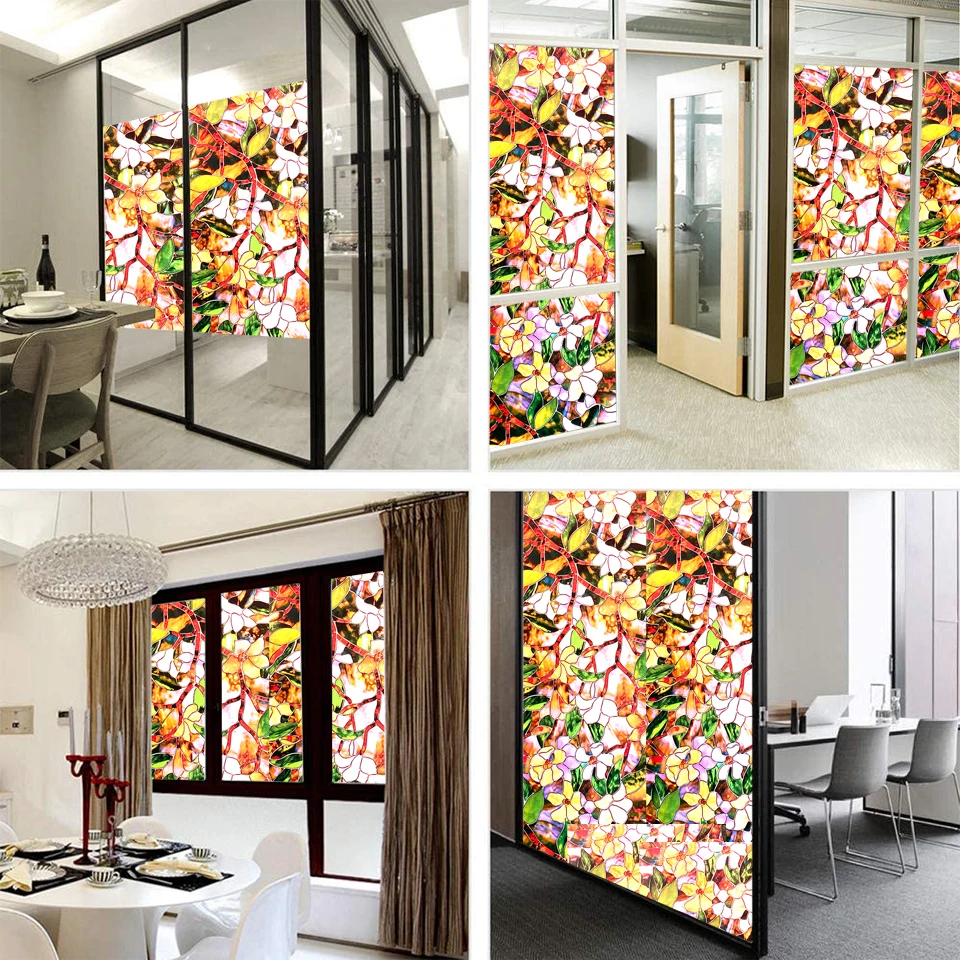 Новейший цветной узор магнолии декоративная пленка для стекла Самоклеющиеся