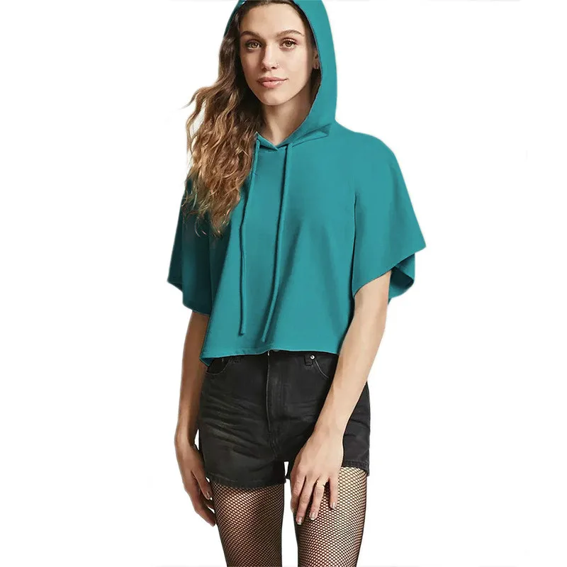 

Girls Summer Women Sportswear Short Sleeve Girls Oversized Short Sleeve Gray Loose Hoodie Girls Tops Sexy Hooded Sweatshirts