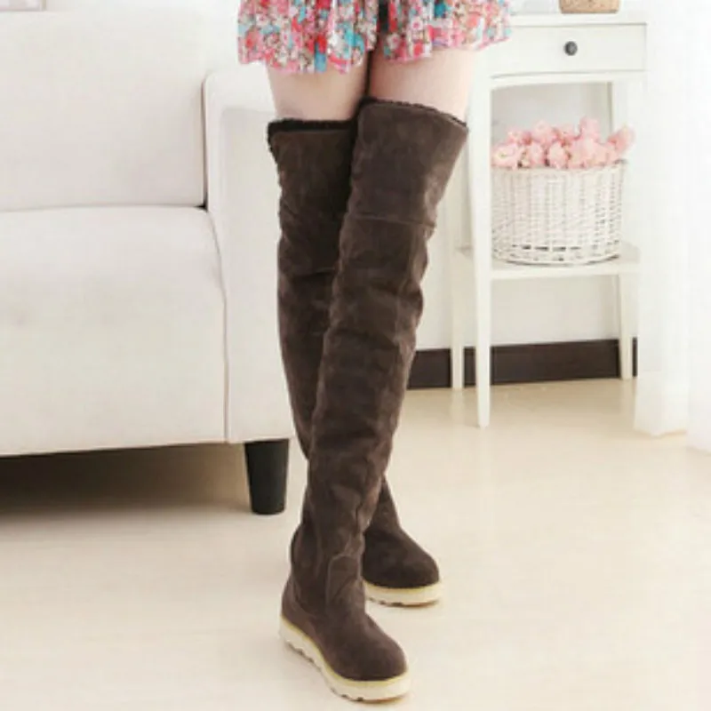 Fujin Winter Boots Women Plush Warm Dropshipping Fashion Flat Bottom Canvas Round Toe Suede Students Causal Over The Knee | Обувь