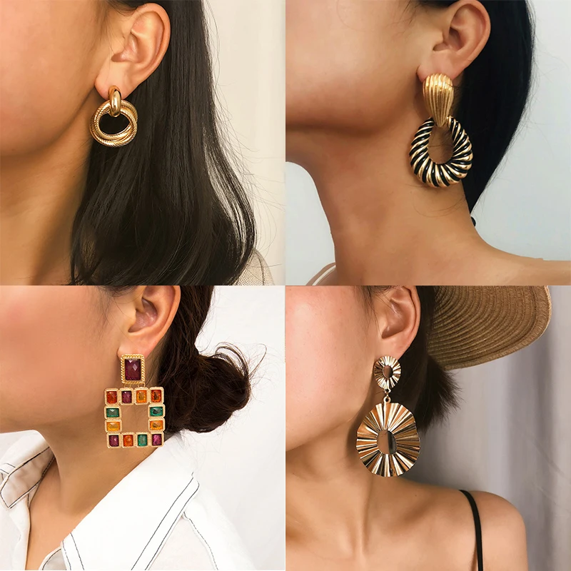 Винтажные круглые серьги золотого цвета для женщин большие геометрические