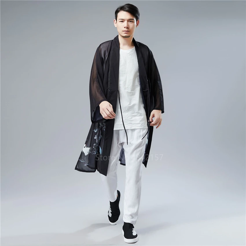 Халат-кимоно в японском стиле для мужчин и женщин длинный тонкий шифоновый