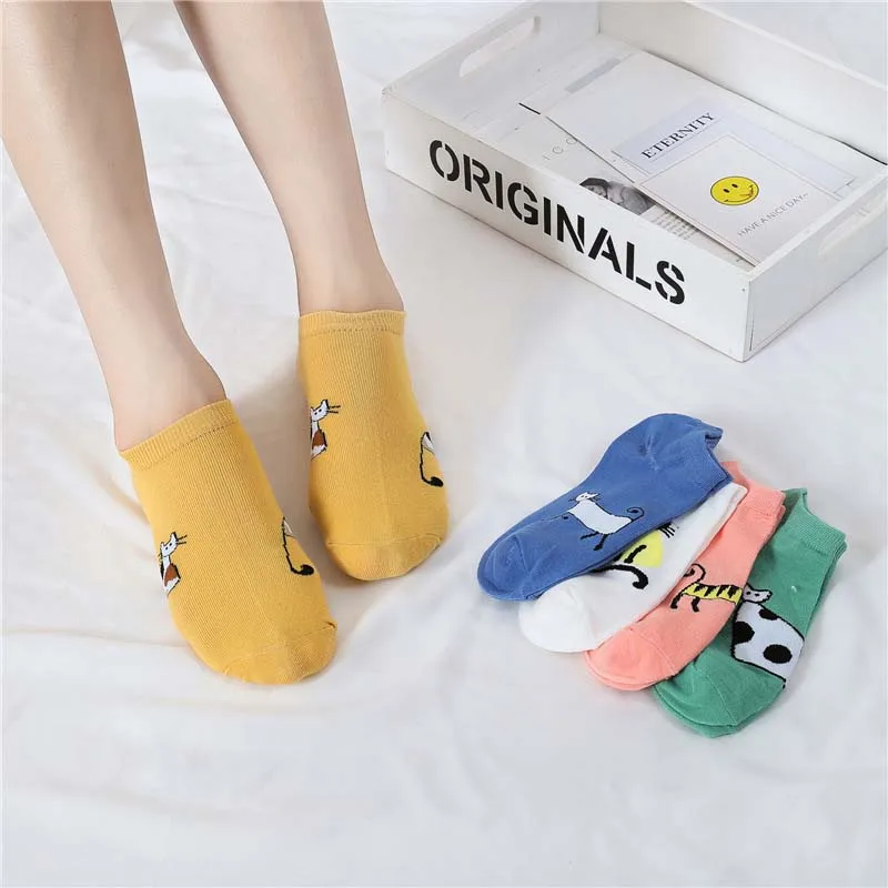 Женские тонкие короткие носки с мультяшным рисунком повседневные хлопковые