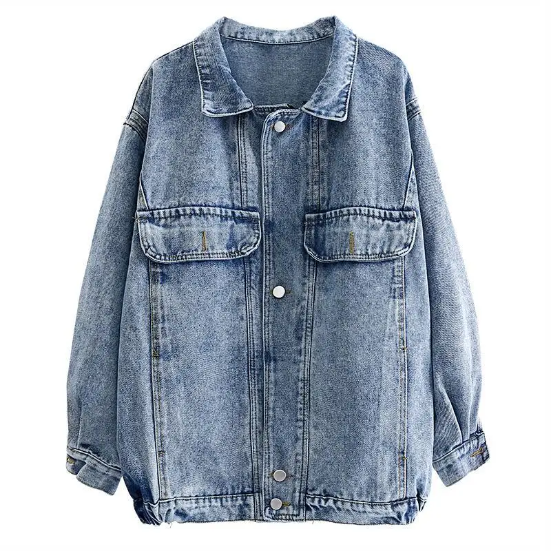 Винтажная Женская Джинсовая длинная куртка осенняя джинсовая женское Свободное