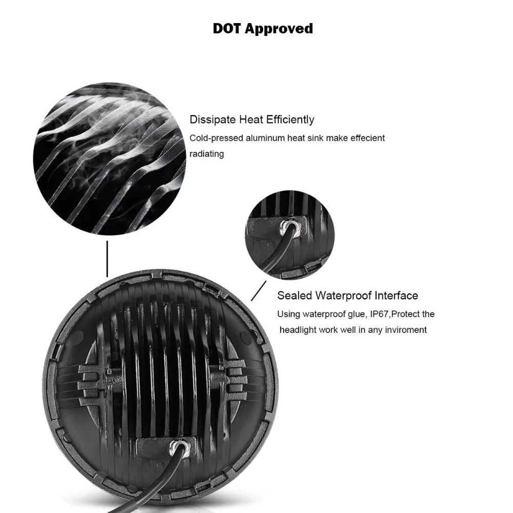 2 шт. 75 Вт 7 ''СВЕТОДИОДНЫЕ Фары H4 H13 дальний и ближний свет круглые