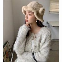 2021 new fashion winter womens mink fur bucket hat woven mink soft warm fishing hat outdoor vacation girl hat
