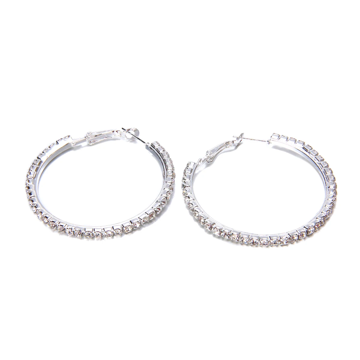 Женские круглые серьги кольца с кристаллами 1 пара|silver plated hoop earrings|hoop earrings for